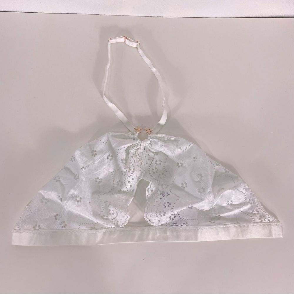 Savage X Fenty White Lace Daisy Cutout Print Halter Bralette Bra 3X
